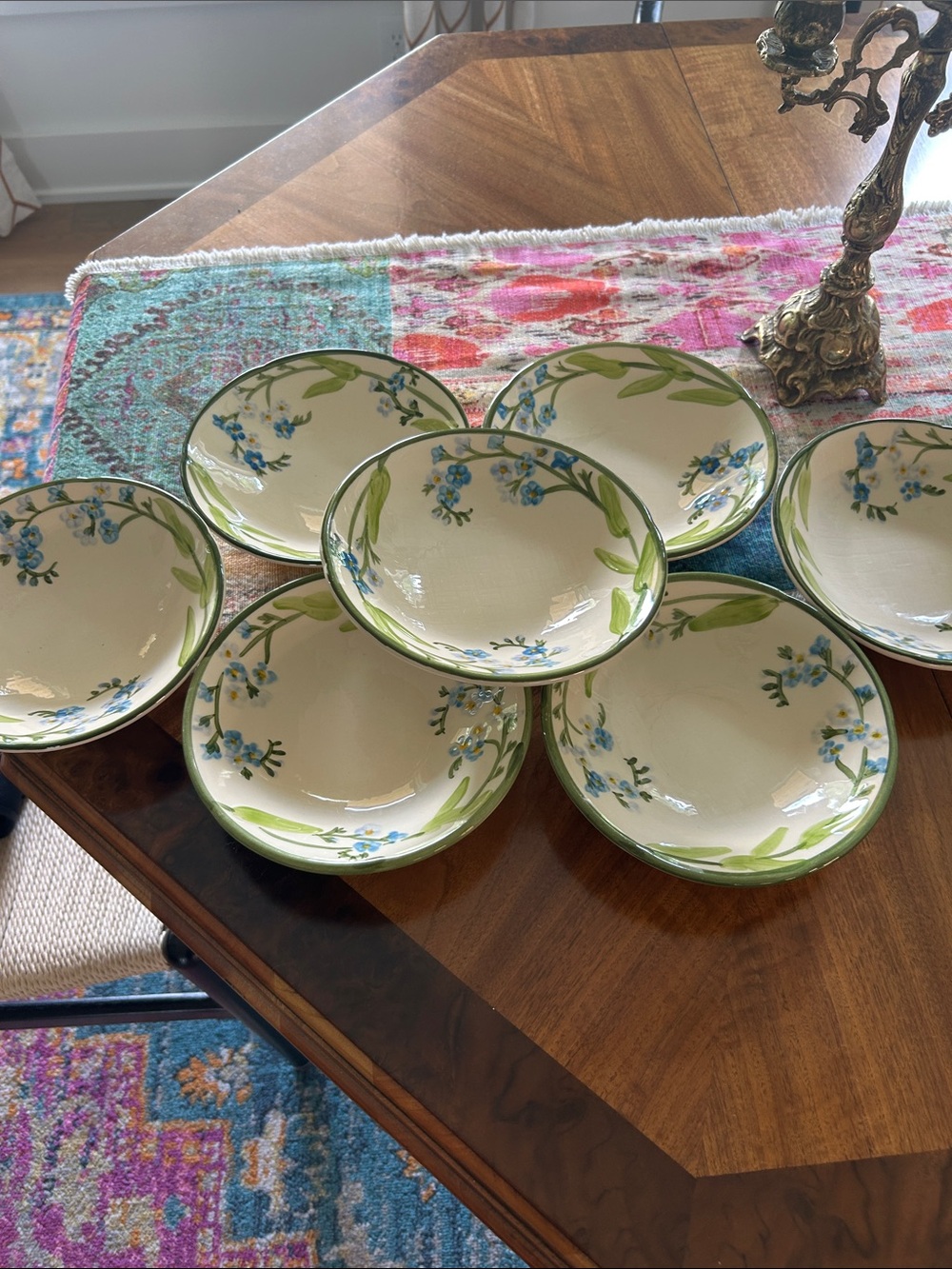 Lot of 7 Vintage FRANCISCAN Forget Me Not 7” coupe cereal bowls 70s